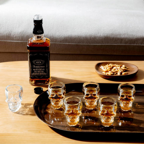 MyGift Set of 6 Skull Shot Glasses, 2.8 oz Clear Glass Novelty Drinkware for Halloween Parties & Home Decor
