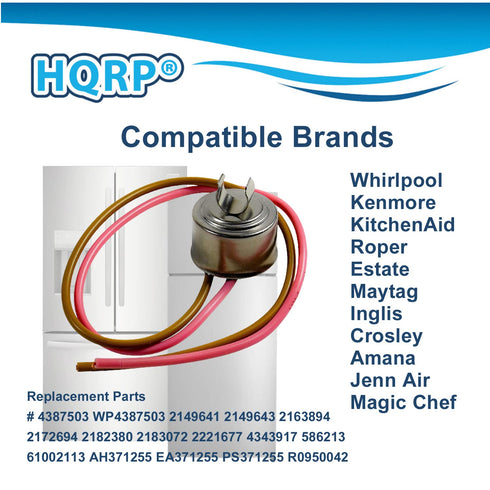 HQRP 4-Pack Bimetal Refrigerator Defrost Thermostats Replacement for Whirlpool/Kenmore 4387503 WP4387503 4343917
