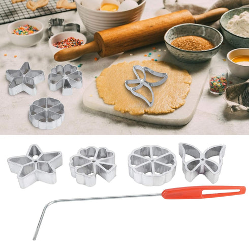 Rosette Iron Set with Handle, 4 Shapes Cake Printing Pastry Waffle Molds, Cookie Pastry Mold for Biscuit Lovers
