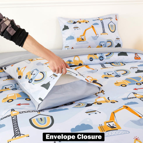5 Set Set ANGIYUIN Pieces Construction Twin Size Comforter for Boys Kids Cartoon Car Excavator Tractor Bed in A Bag