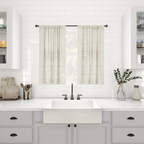Clean Window Textured Slub Stripe 2-Pack Anti-Dust Allergy/Pet Friendly Sheer Cafe Curtain Pair, 52" W x 24" L