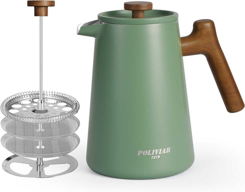 POLIVIAR French Press Coffee Maker, 34 oz Coffee Press with Real Wood