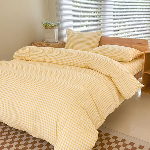 Set Cover(2PCS,Twin) NSNLGSGC Yellow Gingham Duvet Cover Twin, Grid Simple Geometric Square Pattern Comforter