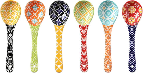 Set of 6 Colorful Ceramic Small Serving Spoons, Dishwasher & Microwave Safe Soup Spoons for Cereal, Soups, Stews