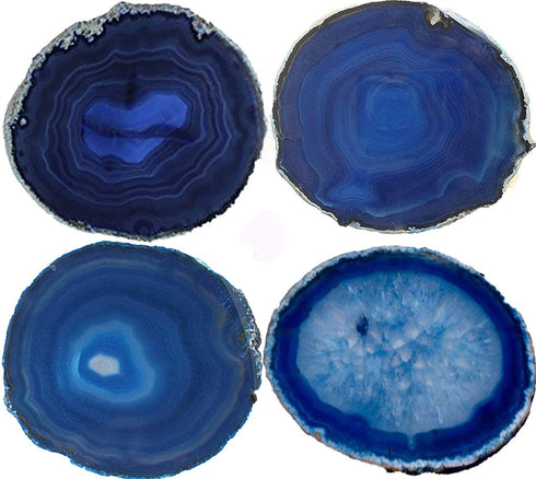 JIC Gem 3-3.5" Dyed Blue Color Small Size Agate Coasters Set of 4 with Protective Rubber Bumper