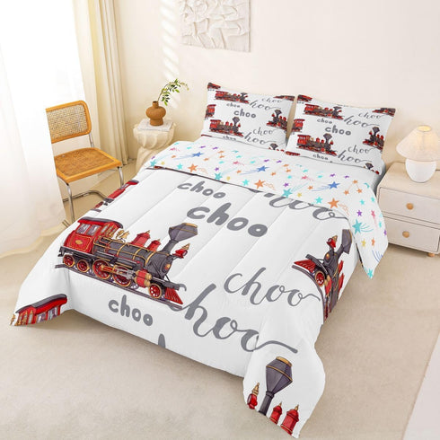 Set Set Set Set 1 Feelyou Cartoon Car Bedding Kids Train Comforter Boys Girls Choo-Choo Rail Roads Tracks Decor