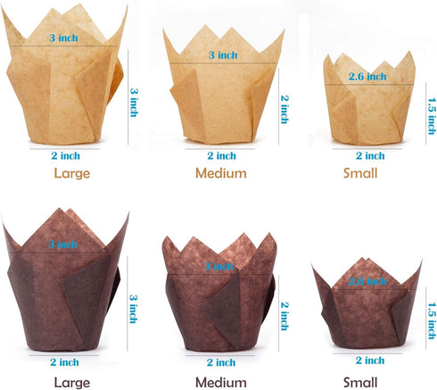 GOLDEN APPLE 200 Pcs Tulip Cupcake Liner Baking Cups for Weddings, Birthdays, Baby Showers (Medium, Natural)