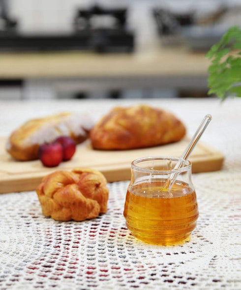 Syrup,9 Mkono Honey Dispenser Glass Honey Jar with Dipper and Lid Honey Pot Container for Home Kitchen Storing Honey