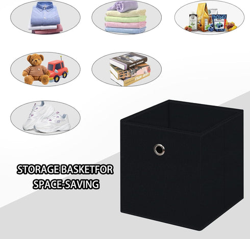 Black Foldable Storage Cubes Bins, 11 Inch Cloth Storage Cube Organizer with Dual Handles, Set of 3