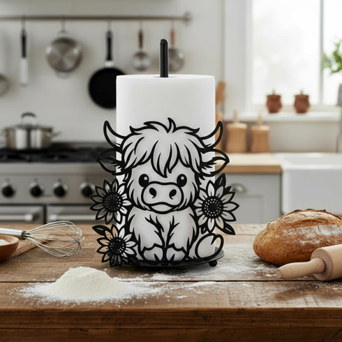 Countertop Honeydak Highland Cow Paper Towel Holder Cute Metal Black Kitchen Decor Accessories Large Trendy Tissue