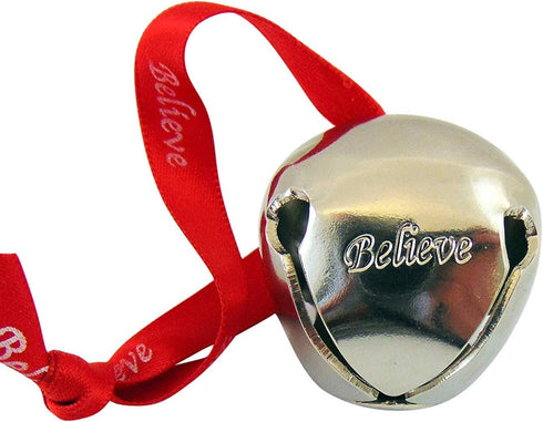 Westmon Works Believe Bell Ornament in Grey for Christmas Tree with Ribbon and Bag