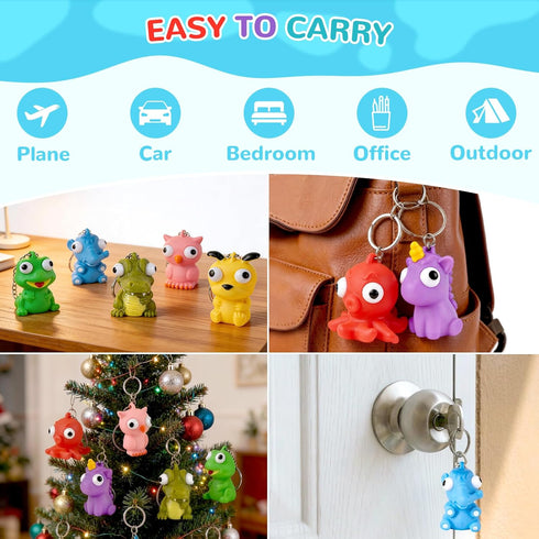 HOZUZER 32 Packs Squishy Toys Kids Party Favors - Popping Eyes Animal Keychains, Fidget Toys Bulk for Kids Birthday
