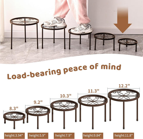5 Pack Plant Stand Indoor Outdoor Heavy Duty Metal Stand Multiple Plants, Anti-Rust Iron Flower Pot Stand Decoration