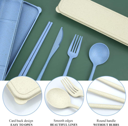 4 Sets Travel Utensils with Case, Reusable Plastic Cutlery Set for Lunch Box Accessories