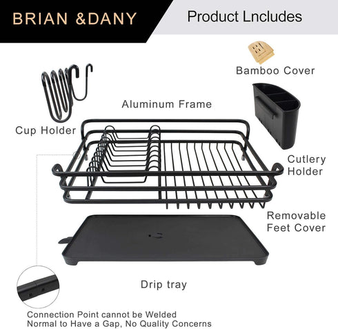 Counter, 16.5" 11.8" BRIAN & DANY Aluminum Dish Drying Rack, Dish Racks for Kitchen Dish Drainer with Removable Cutlery