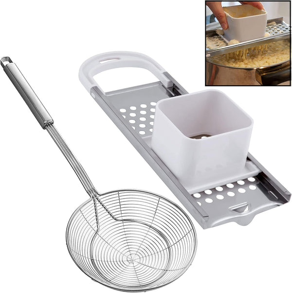 Premium Grade Stainless Steel Spaetzle Maker with Safety Pusher, Stainless Steel Spider