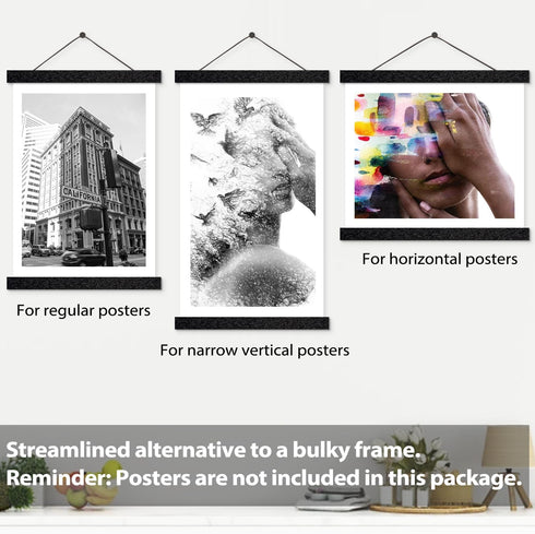 Magnetic Poster Hanger Frame for 8x12, 8x10, 8x8 Movie Music Posters, Black Wood Picture Frames for Wall Art