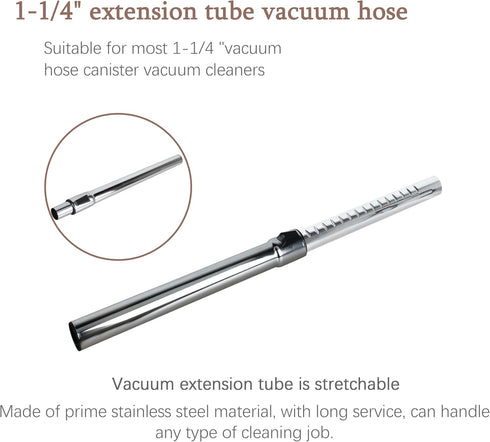LNATPPE 1-1/4" 1-1/4 Inch 1 1/4-inch Vacuum Extension Tube with Hardwood Floor Brush,Fits Eureka, Royal Etc Vacuum