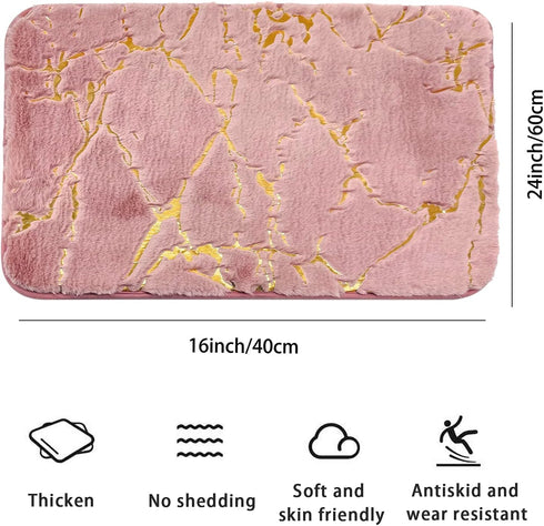 Eanpet Pink Marble Bathroom Rugs, Ultra Soft Washable Nonslip Bath Mats for Bathroom Floor, Water Absorbent Carpet