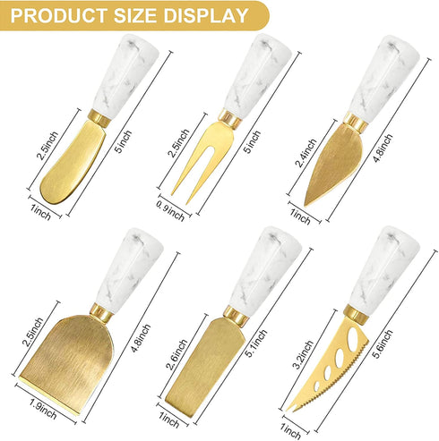 Charcuterie Board Accessories, 6 Pieces Cheese Knife Set, Marble Handle Butter Knives for Charcuterie Board Accessories