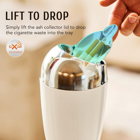 CO-Z Adjustable Floor Standing Ash Tray, Smokeless Outdoor Ashtray with Lid, Stainless Steel Windproof Stand
