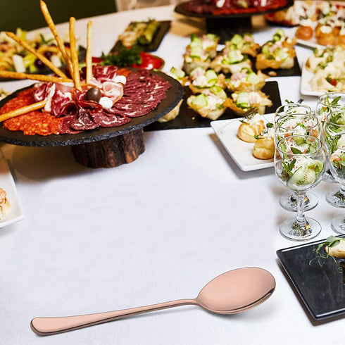 LIANYU Copper Serving Spoons Set of 6, 9.8 Inch Stainless Steel Large Dinner Buffet Spoons, Dishwasher Safe