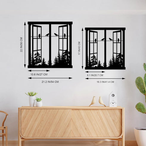 Resama Metal Wall Art, Birds In the Window Landscape Wall Hanger, Mountain and Forest Nature Decor, Unique Large Wall