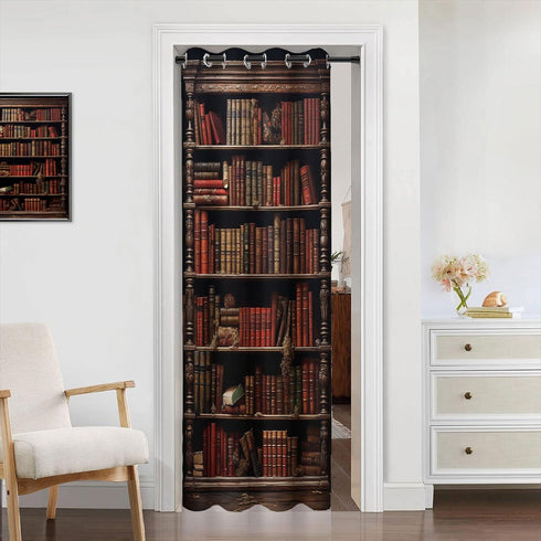 WUMINMIN 1 42" 80" Library Bookshelf Door Curtain, Vintage Educational Bookcase Room Darkening Curtain for Kids Boys