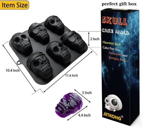 JETKONG Skull Cake Pan Silicone Skull Cakelet Mold Skull Pirate Cake Tin Baking Pan (Black) by JETKONG