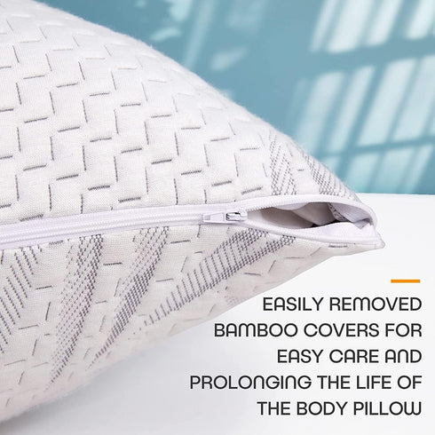 WhatsBedding Memory Foam Body Pillow for Adults with Zipperd Rayon Derived from Bamboo Cover, Breathable Long Pillow