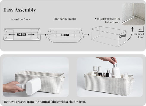 StorageWorks Narrow Storage Bins, Small Organizing Baskets, Long Fabric Storage Basket with Handles, Gray and White