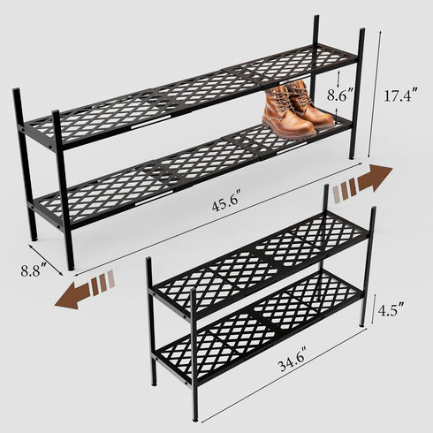 45.6" 2-Tier Closet, Shoe Rack, Expandable Shoes Storage Metal Shoe Shelf Stand Stackable Boot Organizer for Entryway