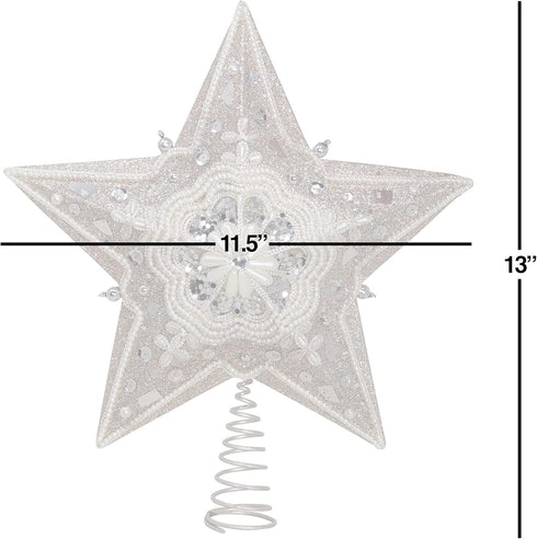 13.5-inch Star Treetop with Ivory Pearls and Platinum Glass Glitter by Kurt Adler