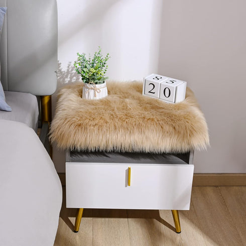 2 (1.6ft 1.6ft) Softlife Camel Faux Fur Sheepskin Chair Cover PCs Seat Cushion Pad Super Soft Area Rugs for Living