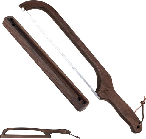 BreeziiDesign Bread Knife with Wooden Tray, 16.5" Serrated Sourdough Bread Knife, Premium Bow