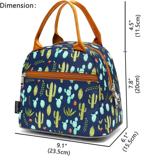 FlowFly Insulated Lunch Cooler Bag - Cactus Tote Bag Organizer for Men and Women