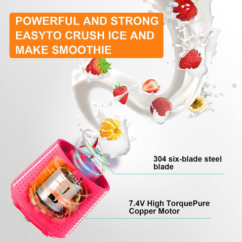 Personal Blender, Portable Juice Blender for Shakes and Smoothies, USB-C Rechargeable, Cordless (Pink)