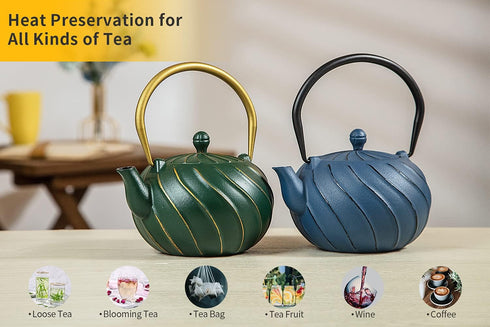 40 oz (1200 ml), TOPTIER Japanese Cast Iron Tea Kettle with Infuser for Loose Leaf and Tea Bags, Stovetop Safe