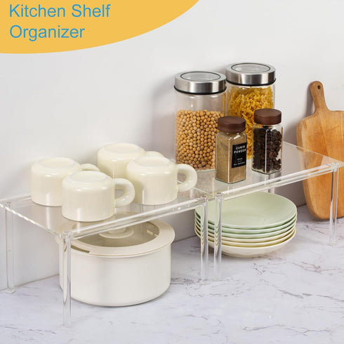 HENABLE 1 Pack Countertop Counter Acrylic Cabinet Organizer, Kitchen Organizer, Clear Spice Rack, Shelf Risers Cabinets
