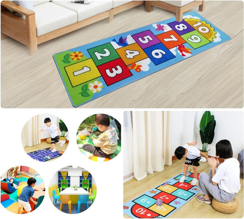 Count 3 7 26''x55'' Hop and Hopscotch Rug, Kids Floor Play Area Rug Game Carpet Crawl Jump Mat, Children Numbers