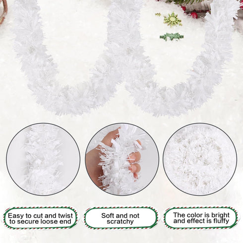 KIMOBER 32.8 Ft White Metallic Christmas Tinsel Garland for Tree and Wedding Party Decorations