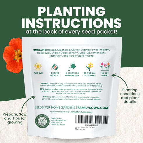 5,000 2026 1 Gourmet Edible Mix Premium Seeds for Planting Fresh Culinary Flowers & Herbs Season Ounce Pouch