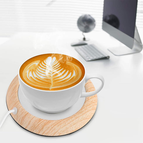 USB Wood Grain Cup Warmer with USB Cable, Electric Drink Plate Tea Mat Coffee Warmer Pad for Home Use