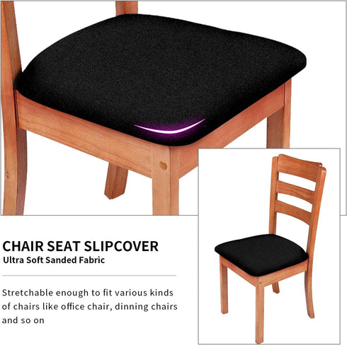 Gute Chair Seat Covers, Stretch Solid Dining Room Chair Protectors with Ties (4 Pcs, Black)