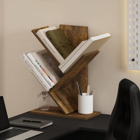 3-Tier 8.4 15.7 21.3, 3-Tier, Furinno Tree Book Shelf, Bookshelf with Angled Open Shelf, Tree Bookcase for Room Decor
