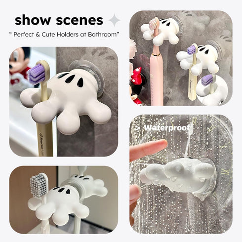 2PCS Cute Hanging Toothbrush Holder, Wall Hanging Utility Suction Hooks with Sticky Pads for Bathroom Decor