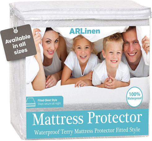 ARlinen 1 PC RV Bunk Mattress Protector Fitted Style, Terry Cotton, Waterproof,