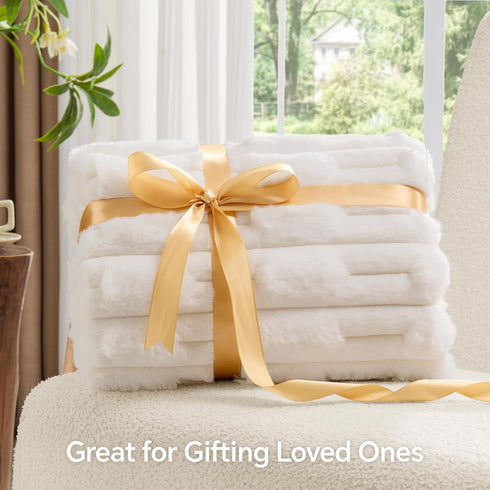 Cozy 60x80 inch, BEDELITE Faux Fur Twin Blanket for Couch - Super Soft & Plush Striped Blanket for Sofa and Room Decor