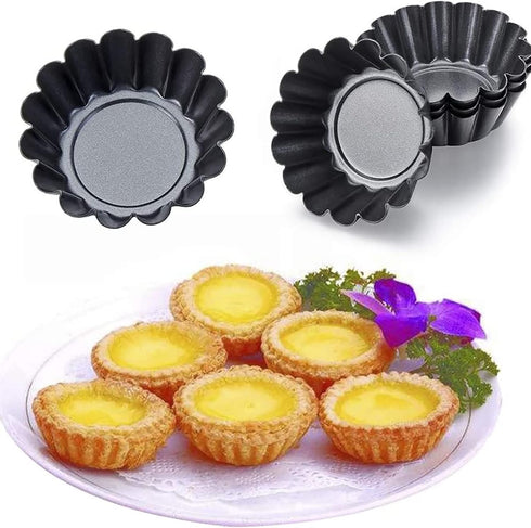 Egg Tart Molds, 12 PCS Non-Stick Mini Tart Pans, 3 Inch Top, 1.7 Inch Bottom, Carbon Steel Baking Tools