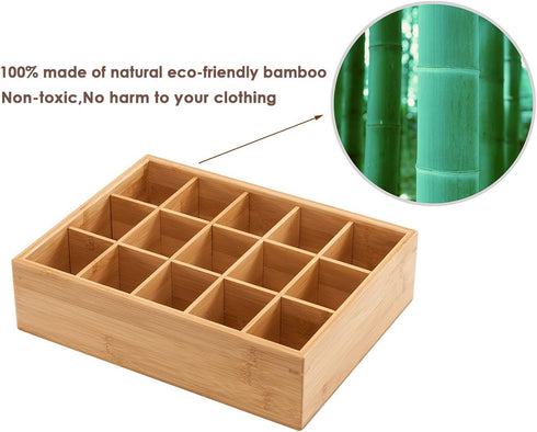 GOBAM Bamboo Closet Drawer Divider - Storage Organizer with 15 Compartments for Belts, Ties, Jewelry